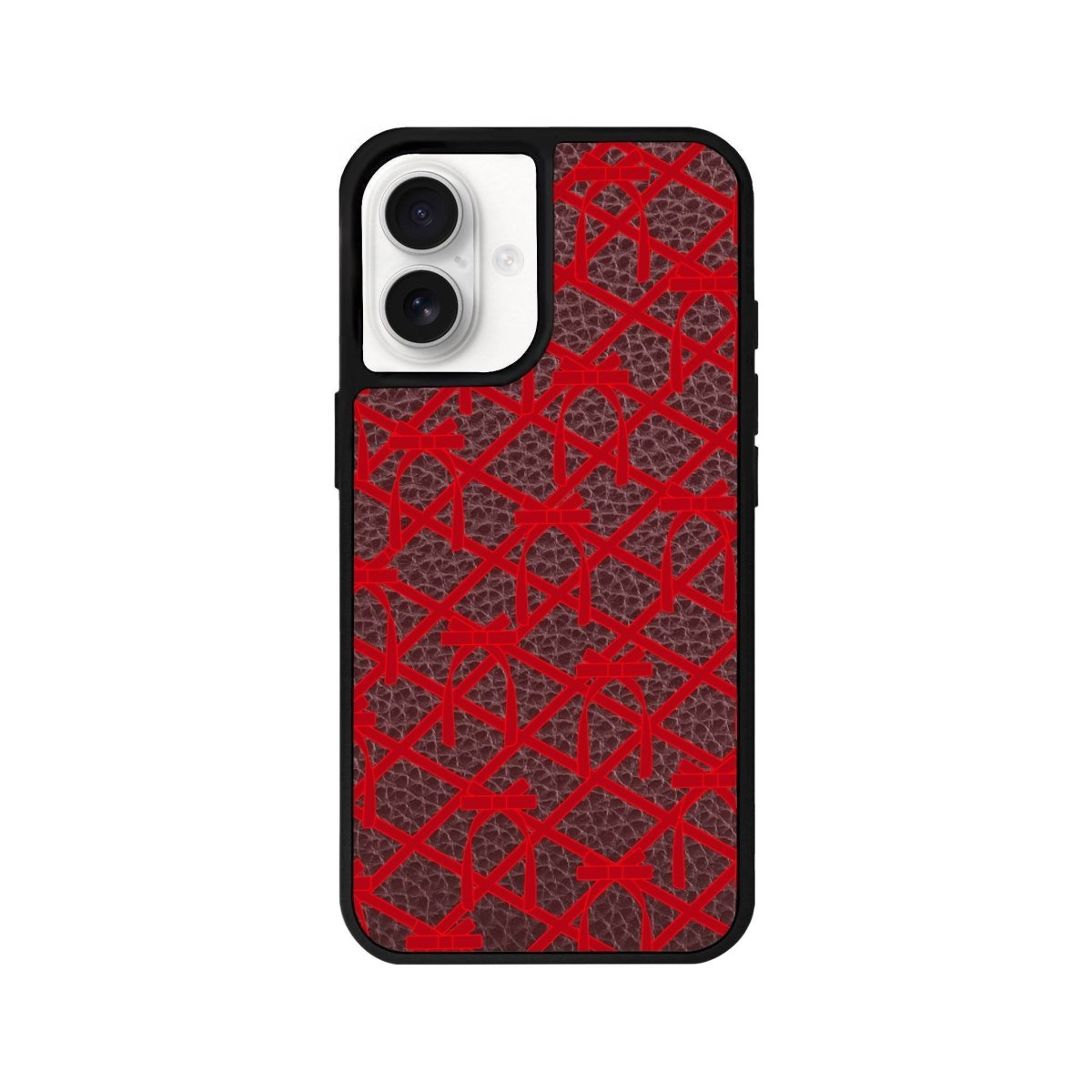 iPhone 16 Ribbon Grid Leather Vegan Deri Telefon Kılıfı Bordo - SUMTHINCS