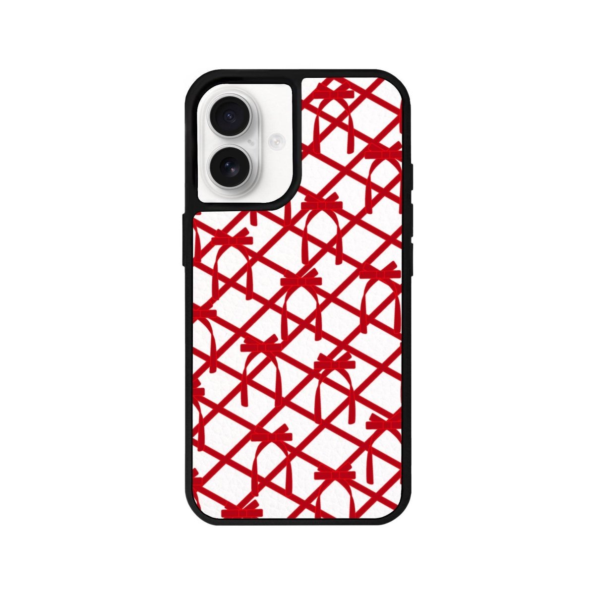 iPhone 16 Ribbon Grid Leather Vegan Deri Telefon Kılıfı Beyaz - SUMTHINCS