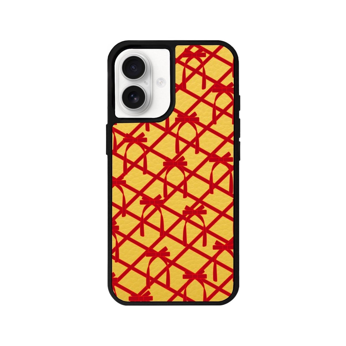 iPhone 16 Ribbon Grid Leather Vegan Deri Telefon Kılıfı Sarı - SUMTHINCS