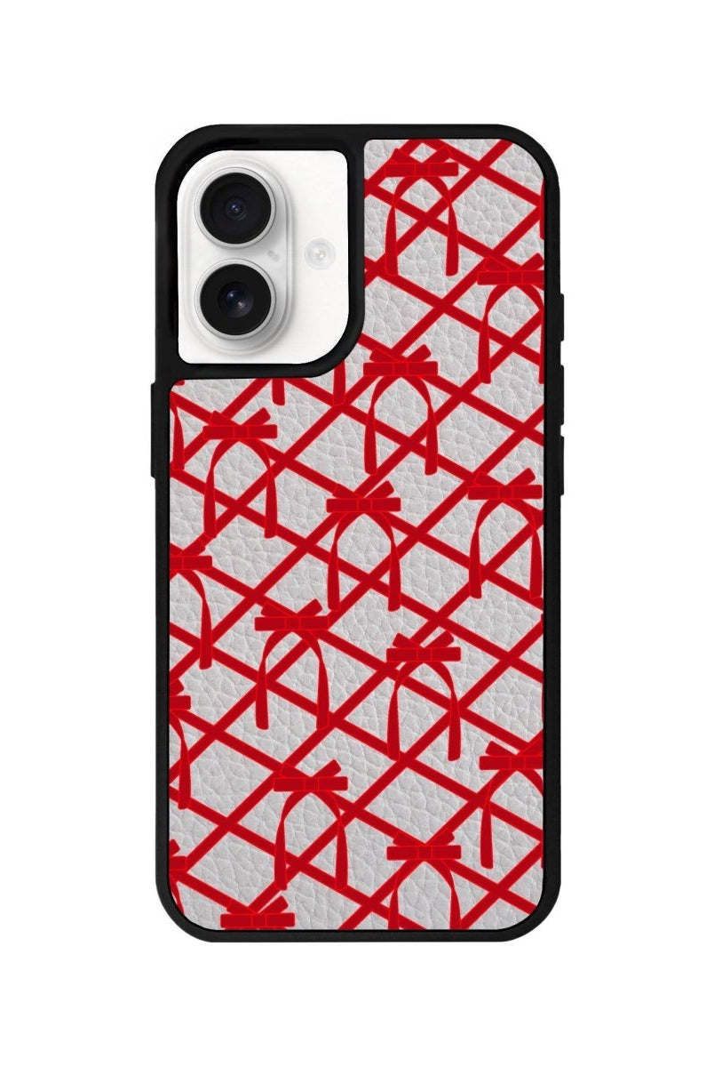 iPhone 16 Ribbon Grid Leather Vegan Deri Telefon Kılıfı Gri - SUMTHINCS