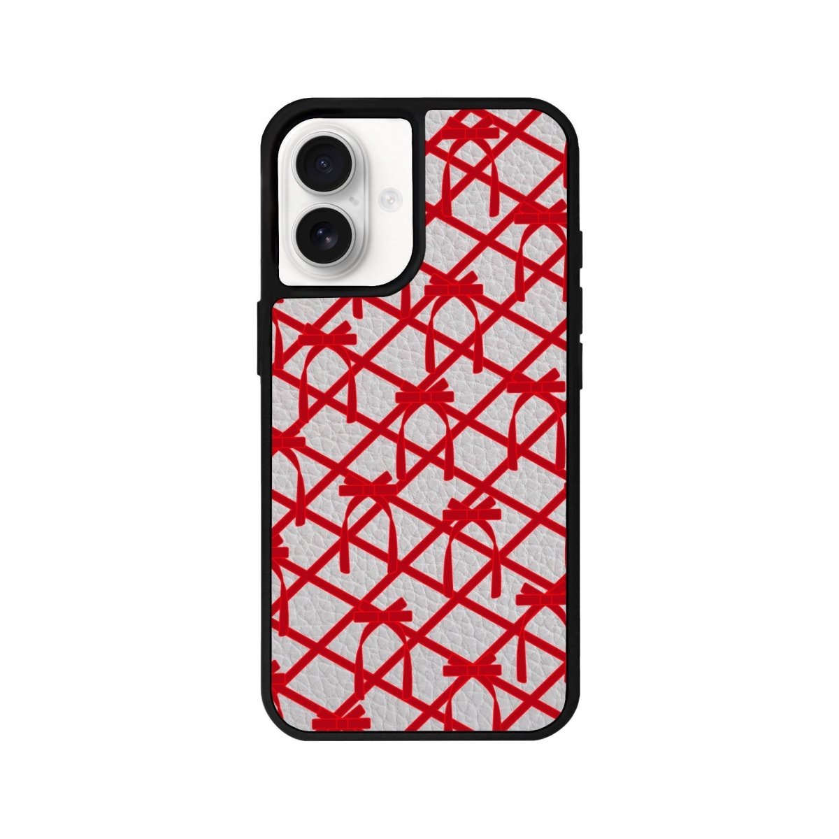 iPhone 16 Ribbon Grid Leather Vegan Deri Telefon Kılıfı Gri - SUMTHINCS