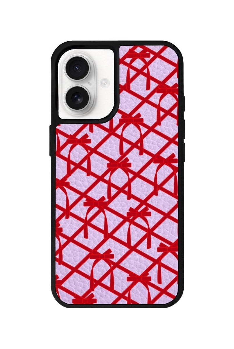 iPhone 16 Ribbon Grid Leather Vegan Deri Telefon Kılıfı Lila - SUMTHINCS