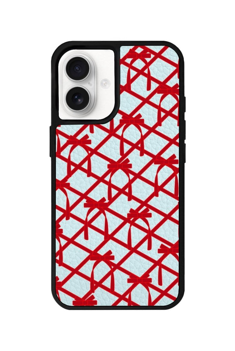 iPhone 16 Ribbon Grid Leather Vegan Deri Telefon Kılıfı Açık Mavi - SUMTHINCS