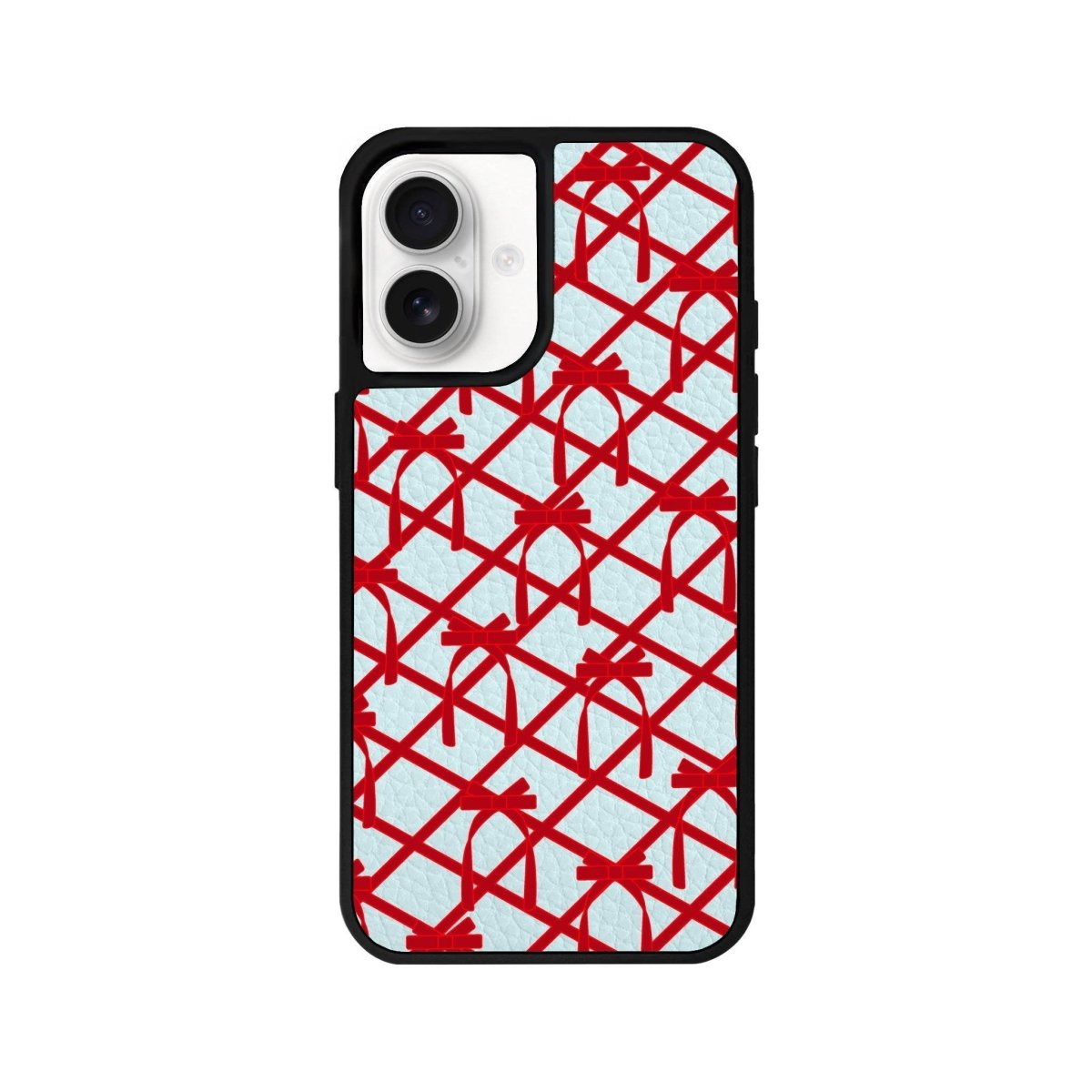 iPhone 16 Ribbon Grid Leather Vegan Deri Telefon Kılıfı Açık Mavi - SUMTHINCS