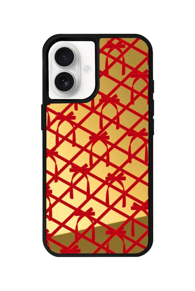 iPhone 16 Ribbon Grid Mirror Aynalı Telefon Kılıfı Altın - SUMTHINCS