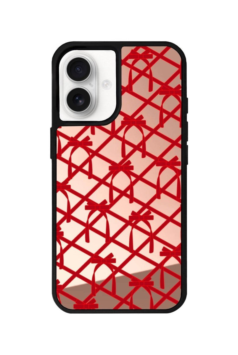 iPhone 16 Ribbon Grid Mirror Aynalı Telefon Kılıfı Metalik Pembe - SUMTHINCS