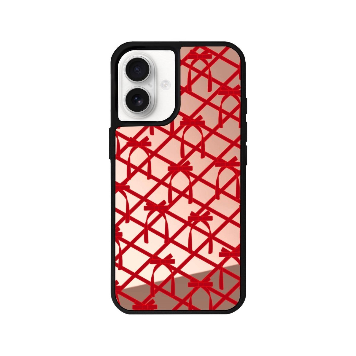 iPhone 16 Ribbon Grid Mirror Aynalı Telefon Kılıfı Metalik Pembe - SUMTHINCS