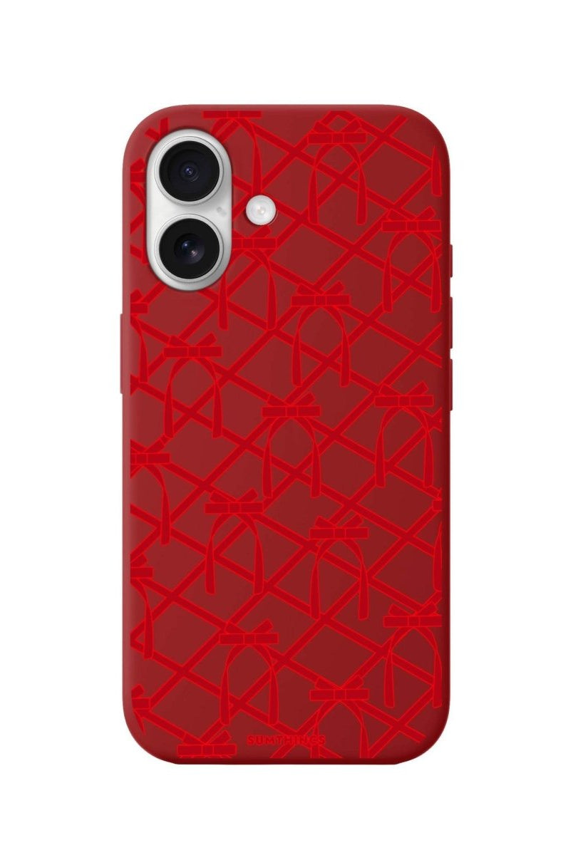 iPhone 16 Ribbon Grid Premium Telefon Kılıfı Kırmızı - SUMTHINCS