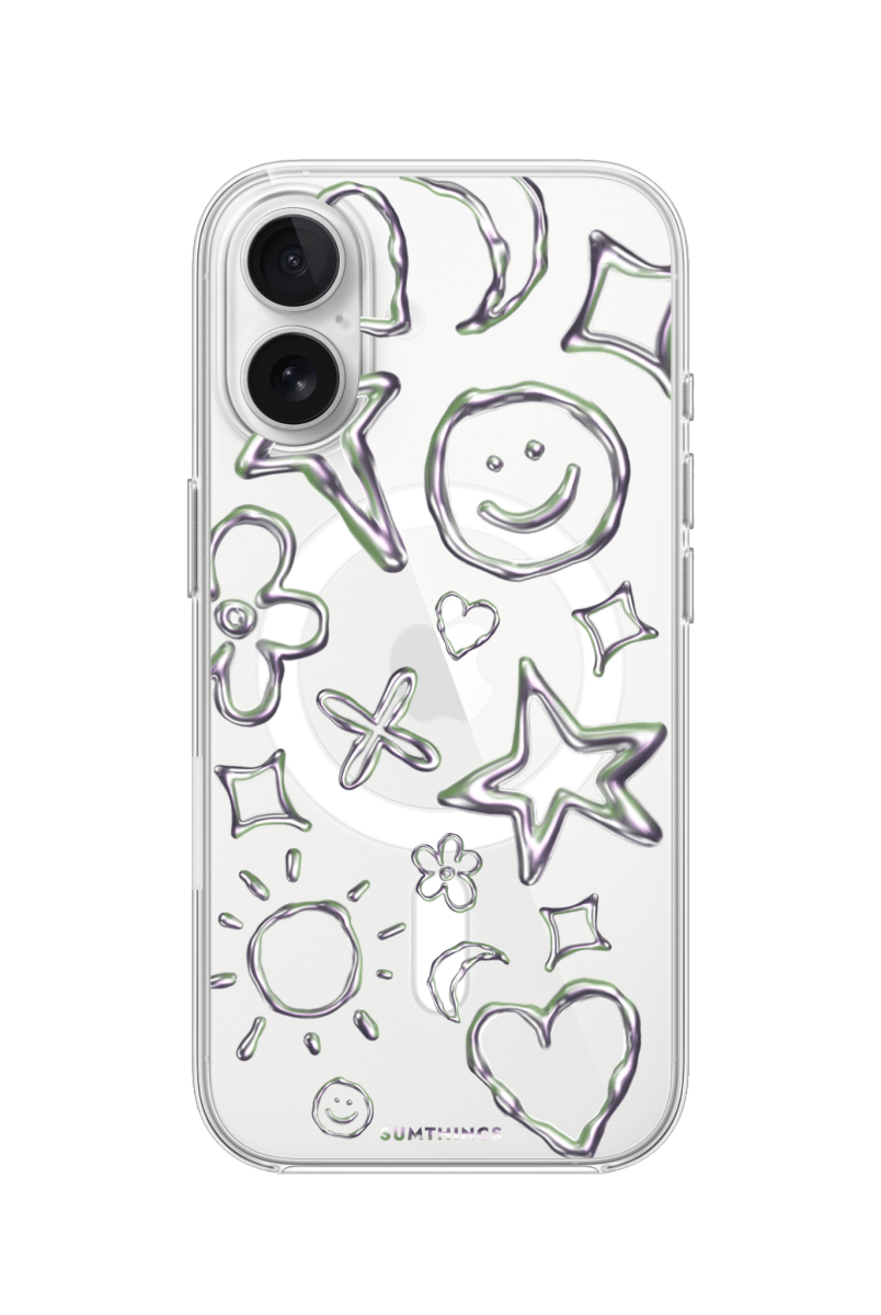iPhone 16 Silver Doodles Clear Magsafe Şeffaf Telefon Kılıfı - SUMTHINCS