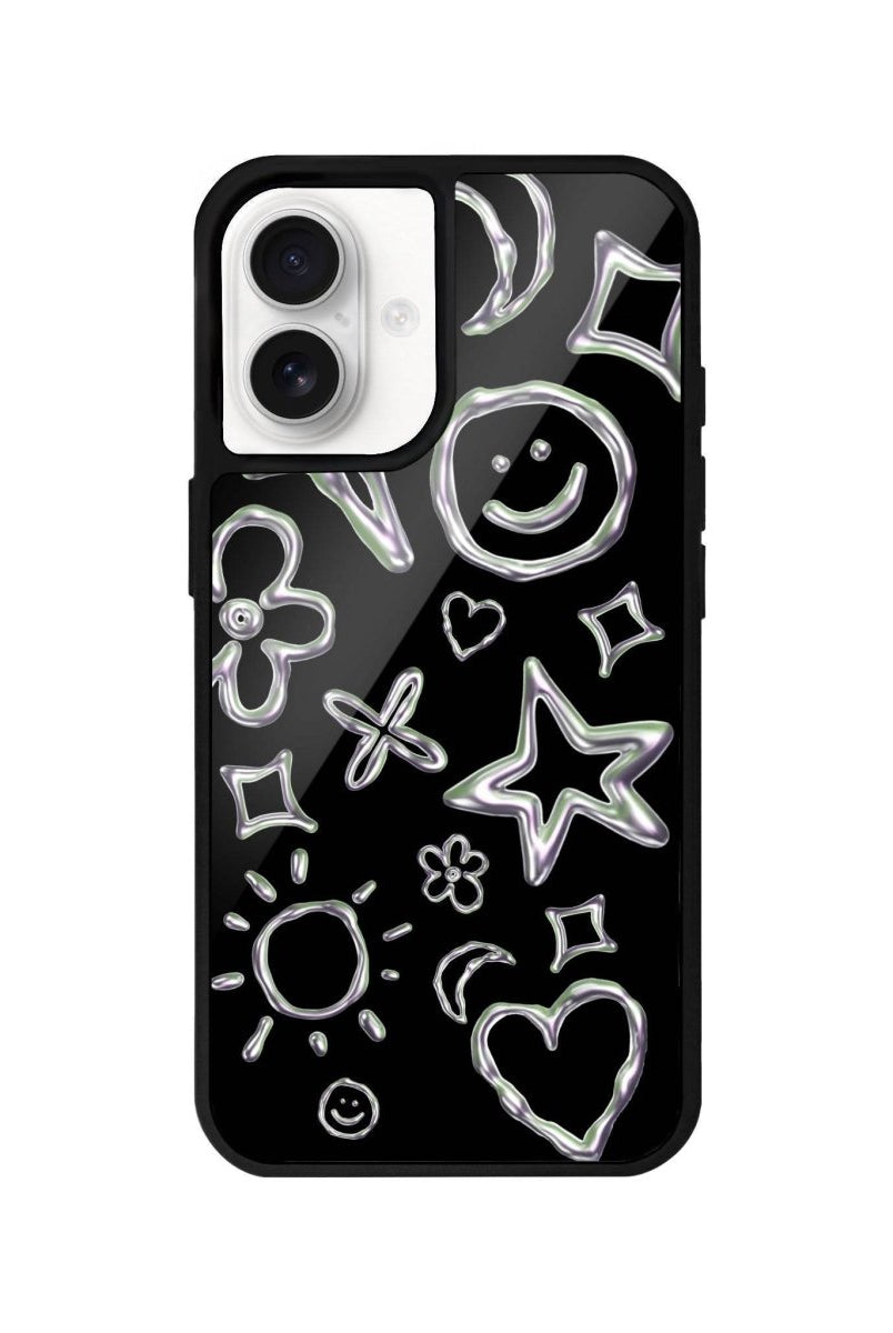 iPhone 16 Silver Doodles Glossy Cam Telefon Kılıfı - SUMTHINCS