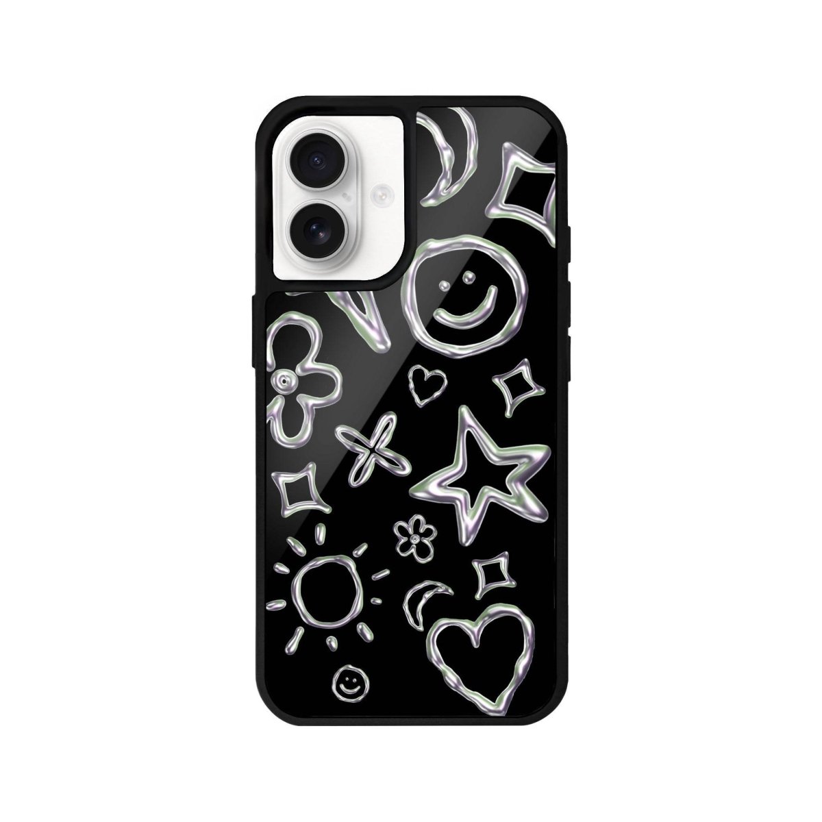iPhone 16 Silver Doodles Glossy Cam Telefon Kılıfı - SUMTHINCS