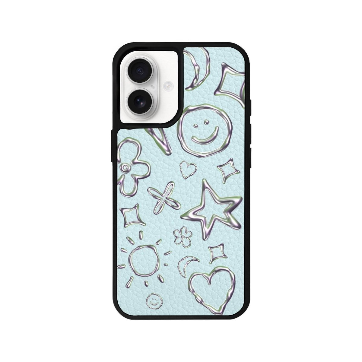 iPhone 16 Silver Doodles Leather Vegan Deri Telefon Kılıfı Açık Mavi - SUMTHINCS