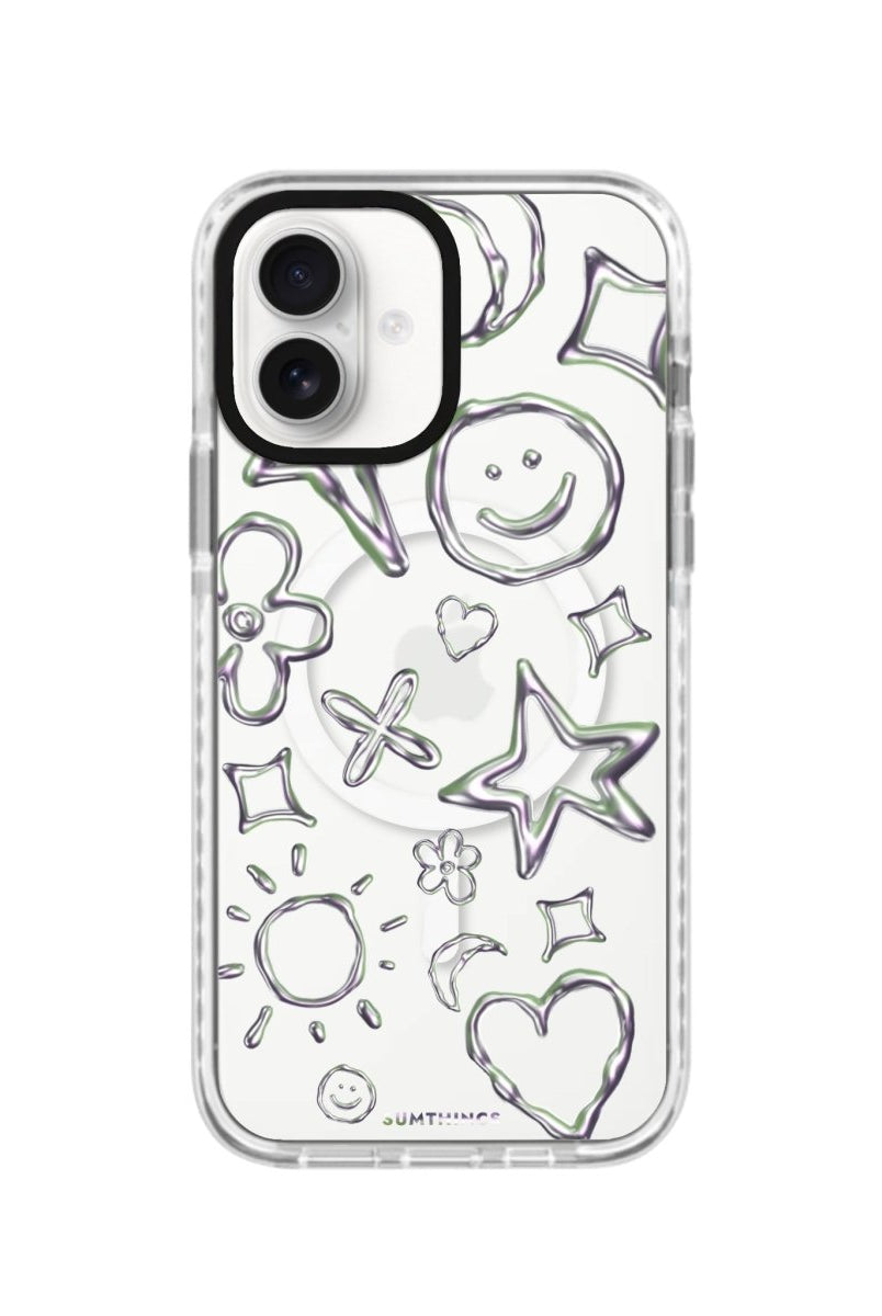 iPhone 16 Silver Doodles Magsafe Procase Şeffaf Telefon Kılıfı Beyaz Şeffaf - SUMTHINCS