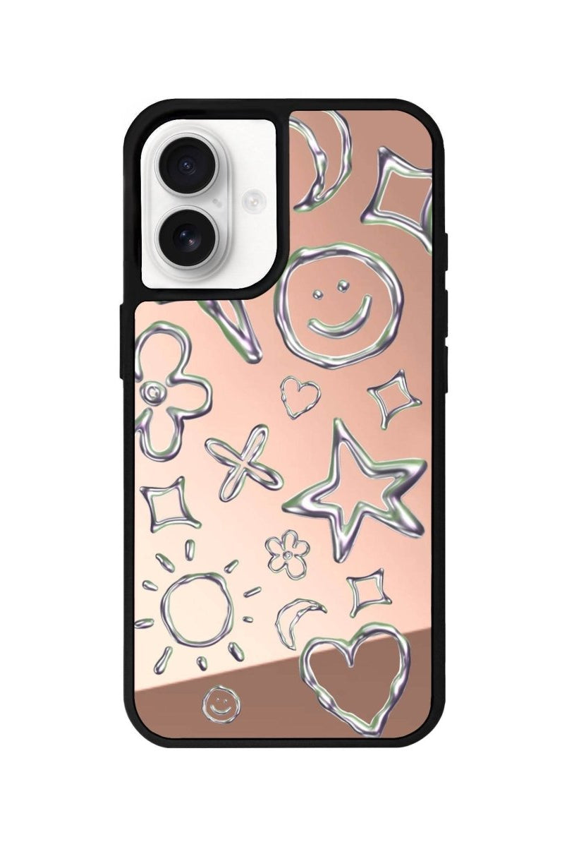 iPhone 16 Silver Doodles Mirror Aynalı Telefon Kılıfı Metalik Pembe - SUMTHINCS