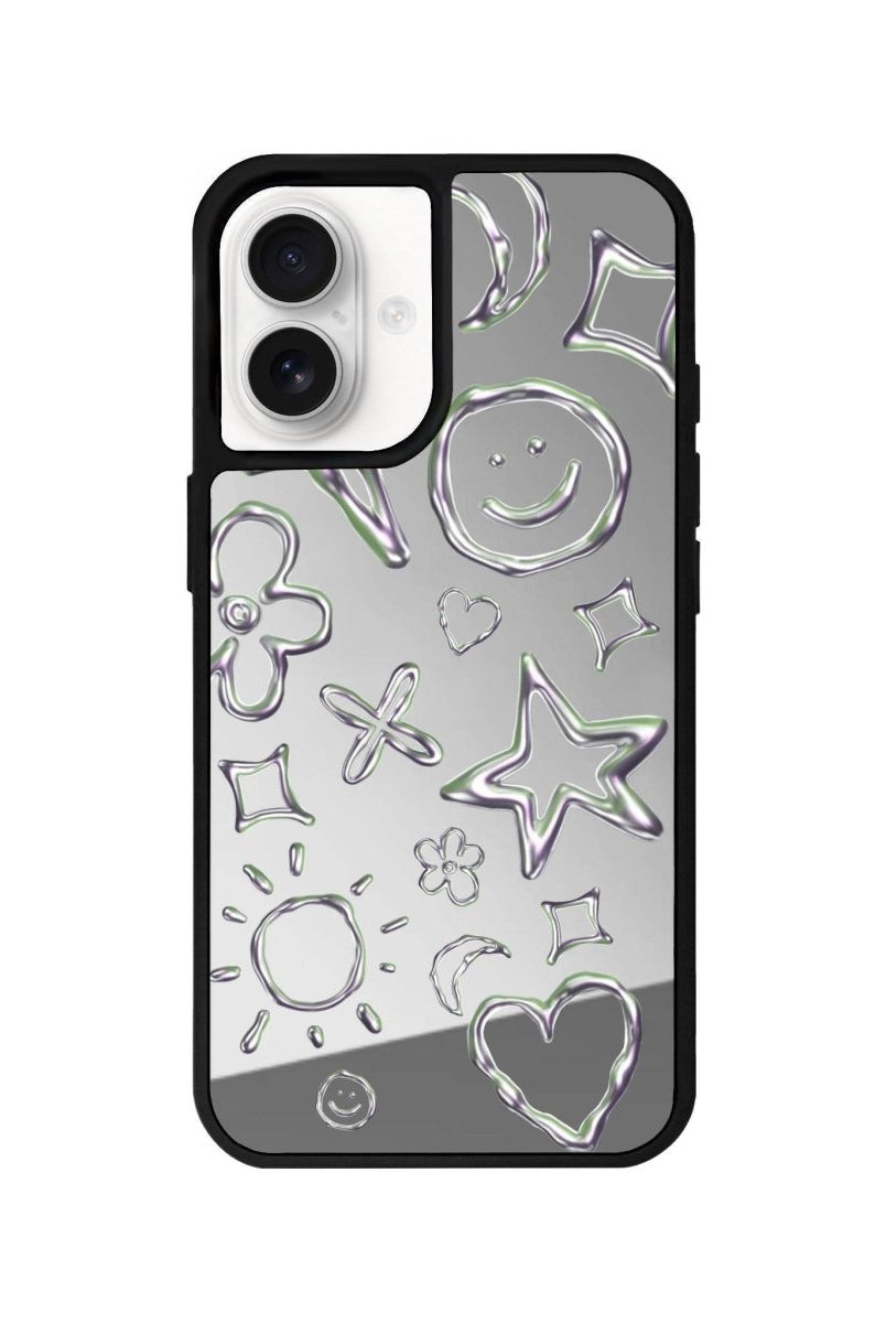 iPhone 16 Silver Doodles Mirror Aynalı Telefon Kılıfı Gümüş - SUMTHINCS