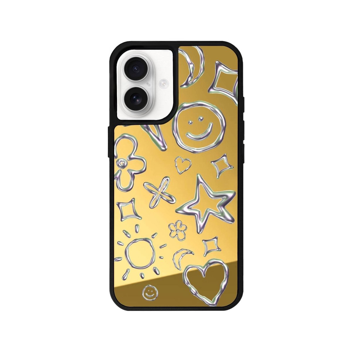 iPhone 16 Silver Doodles Mirror Aynalı Telefon Kılıfı Altın - SUMTHINCS