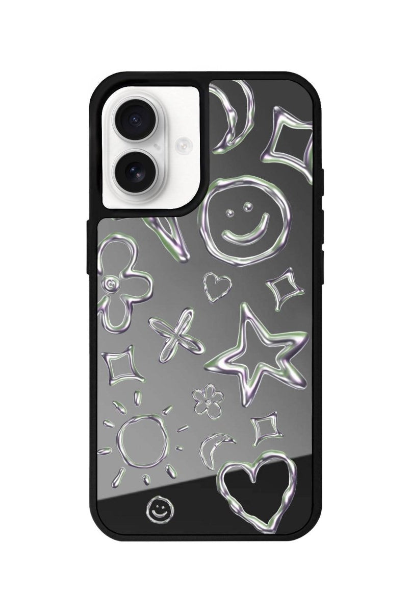 iPhone 16 Silver Doodles Mirror Aynalı Telefon Kılıfı Antrasit - SUMTHINCS