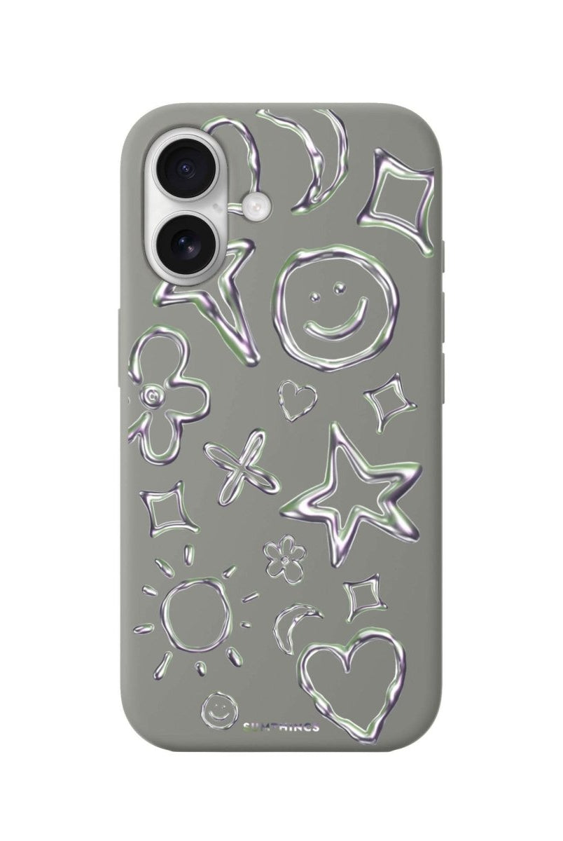 iPhone 16 Silver Doodles Premium Telefon Kılıfı Gri - SUMTHINCS