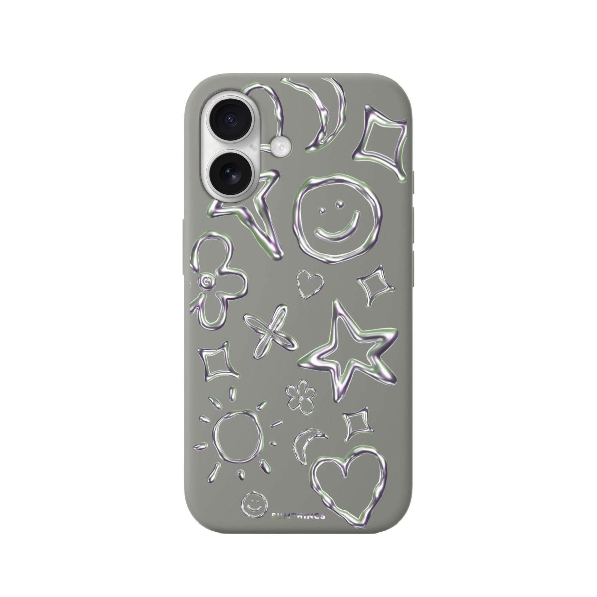 iPhone 16 Silver Doodles Premium Telefon Kılıfı Gri - SUMTHINCS
