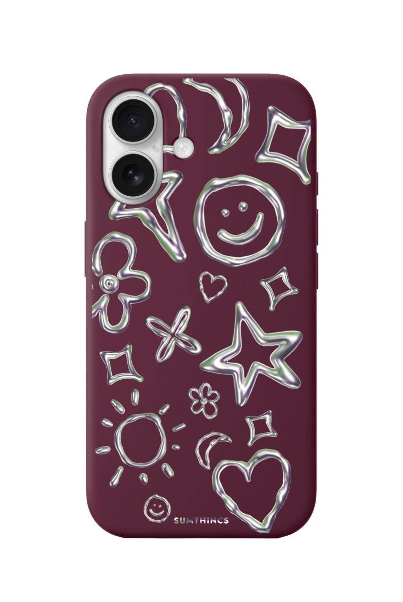 iPhone 16 Silver Doodles Premium Telefon Kılıfı Bordo - SUMTHINCS