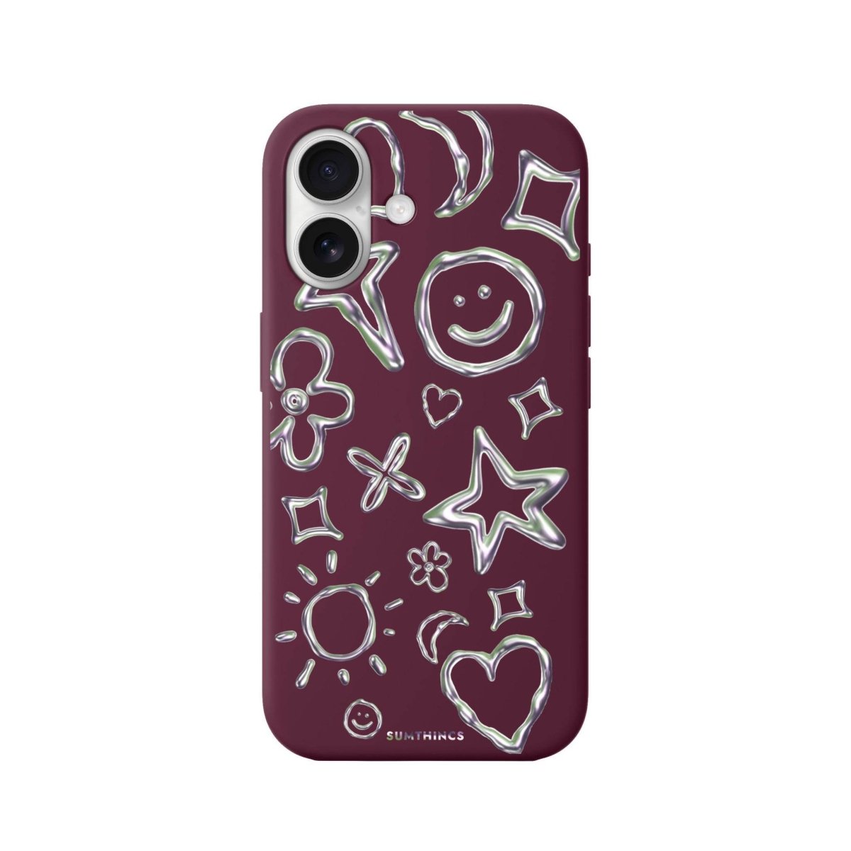 iPhone 16 Silver Doodles Premium Telefon Kılıfı Bordo - SUMTHINCS