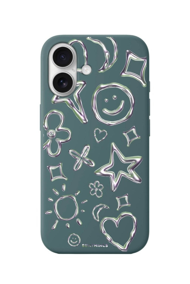 iPhone 16 Silver Doodles Premium Telefon Kılıfı Kaktüs Yeşili - SUMTHINCS