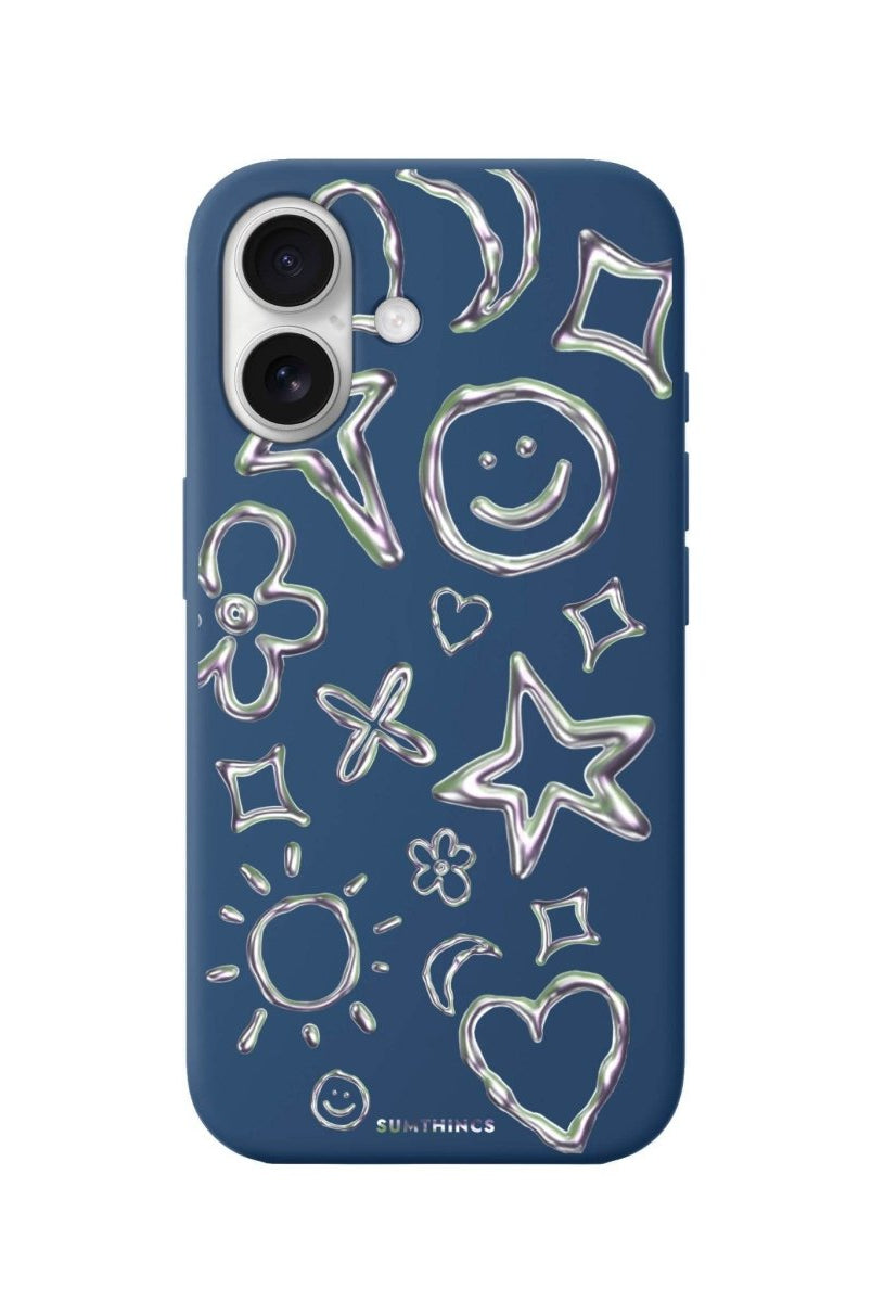 iPhone 16 Silver Doodles Premium Telefon Kılıfı Pasifik Mavi - SUMTHINCS