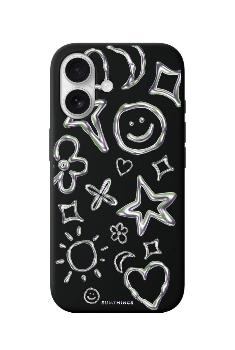 iPhone 16 Silver Doodles Premium Telefon Kılıfı Siyah - SUMTHINCS