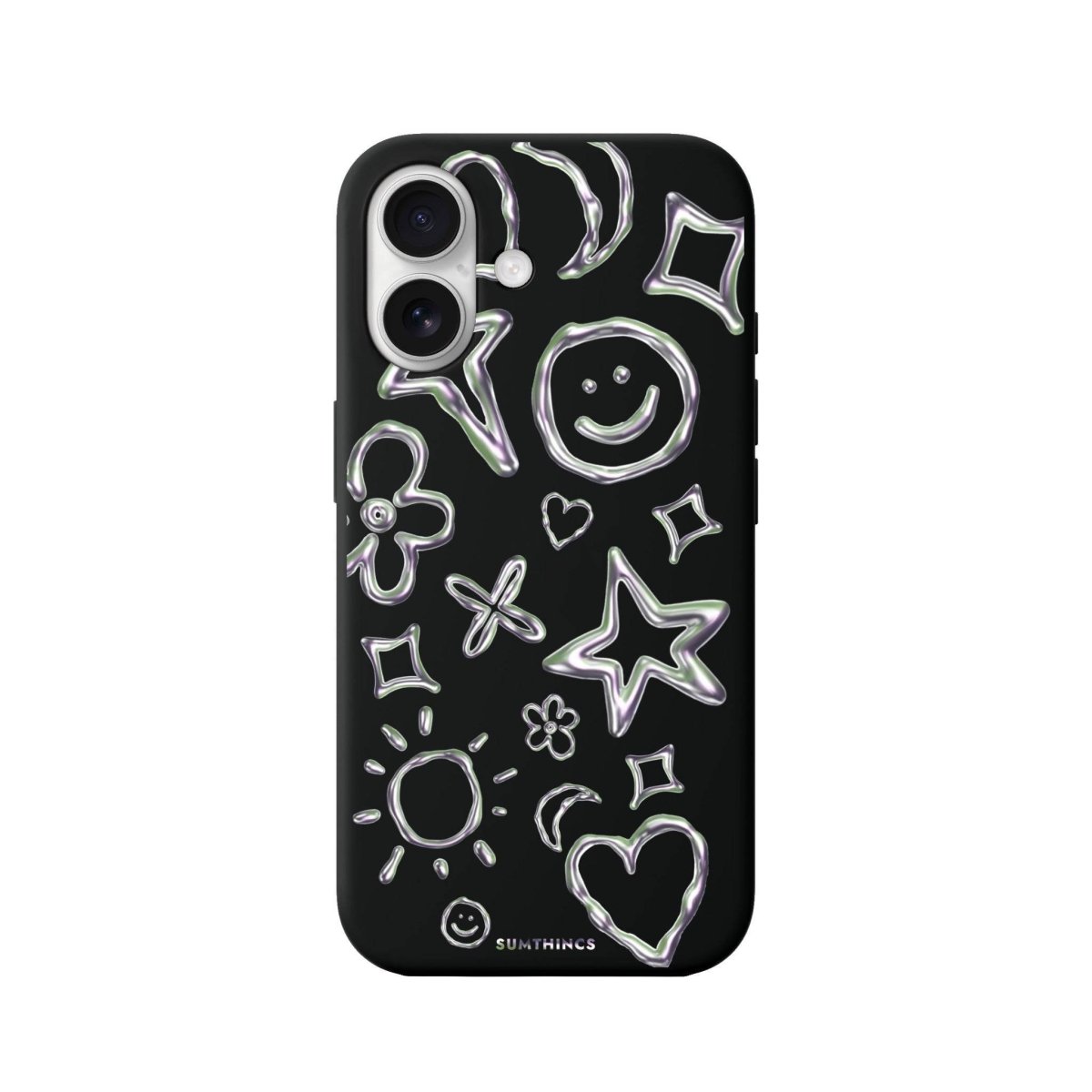 iPhone 16 Silver Doodles Premium Telefon Kılıfı Siyah - SUMTHINCS