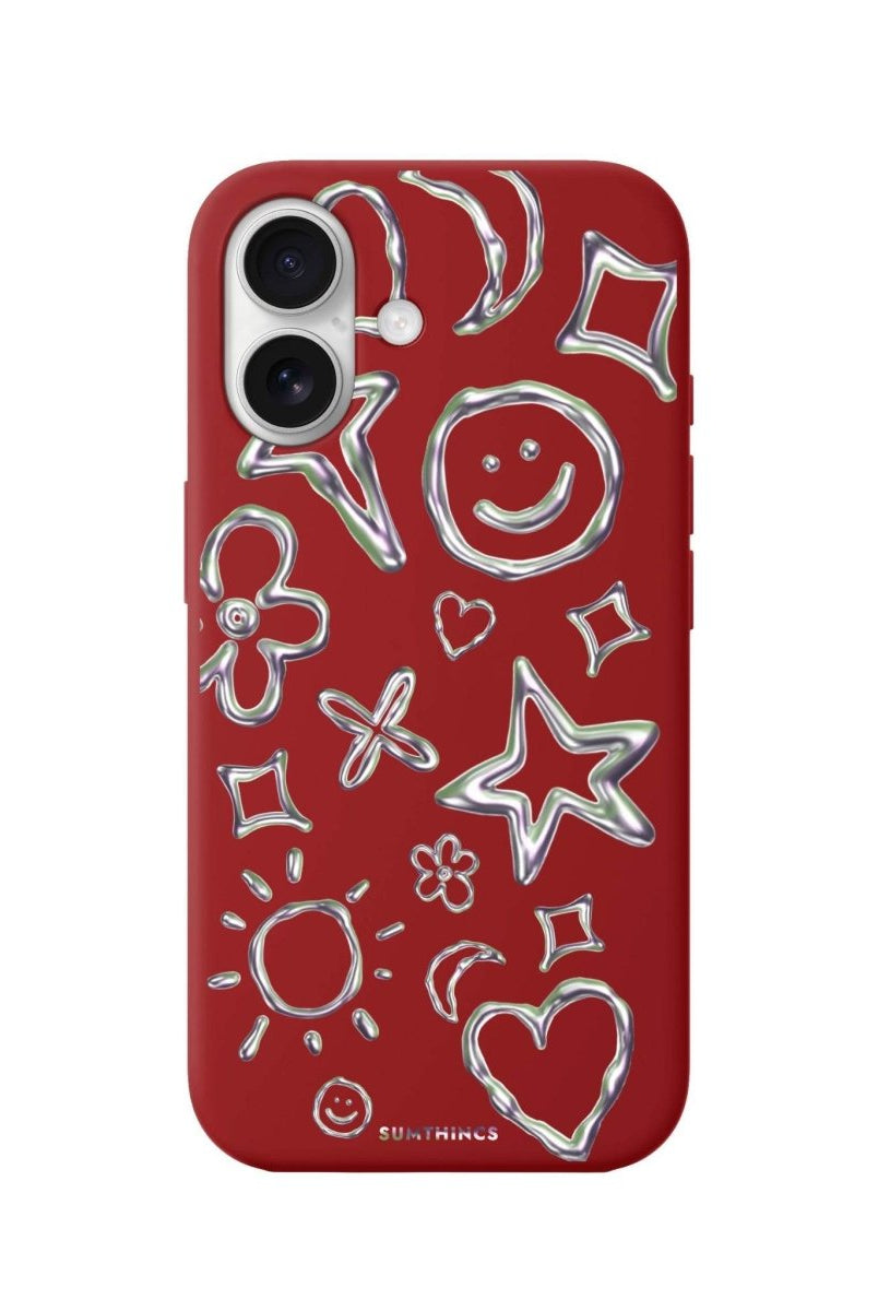 iPhone 16 Silver Doodles Premium Telefon Kılıfı Kırmızı - SUMTHINCS
