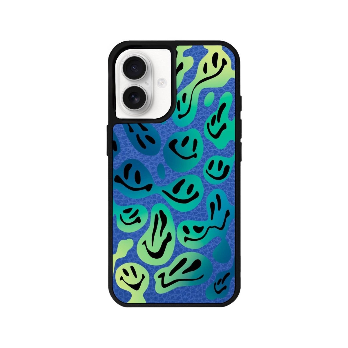 iPhone 16 Smiley Leather Vegan Deri Telefon Kılıfı Mavi - SUMTHINCS