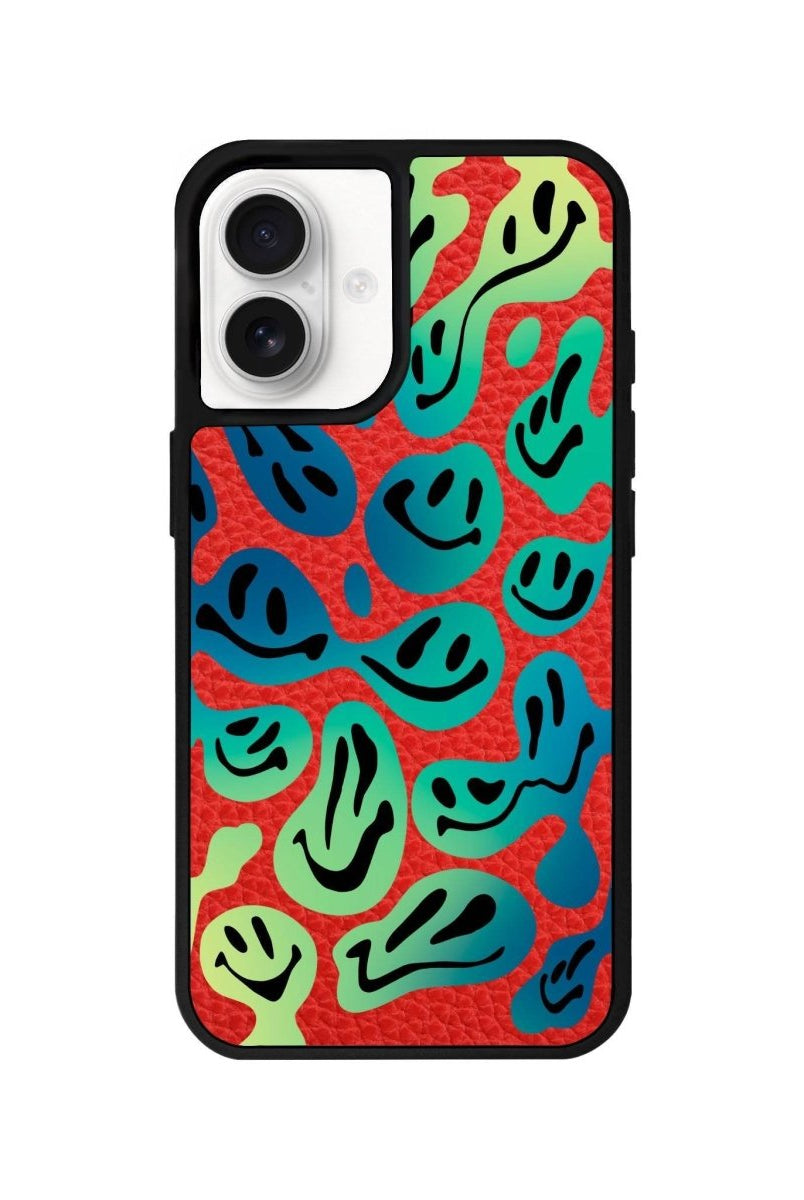 iPhone 16 Smiley Leather Vegan Deri Telefon Kılıfı Kırmızı - SUMTHINCS