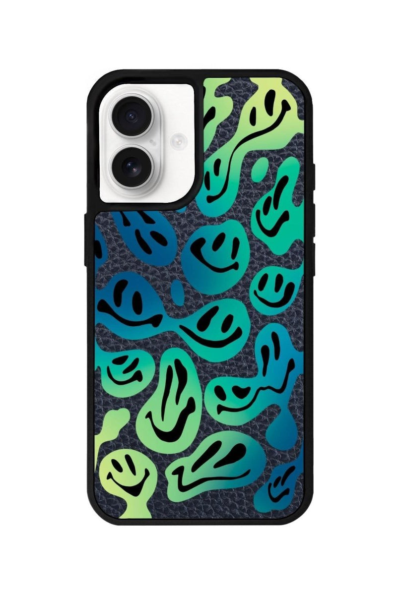 iPhone 16 Smiley Leather Vegan Deri Telefon Kılıfı Pasifik Mavi - SUMTHINCS