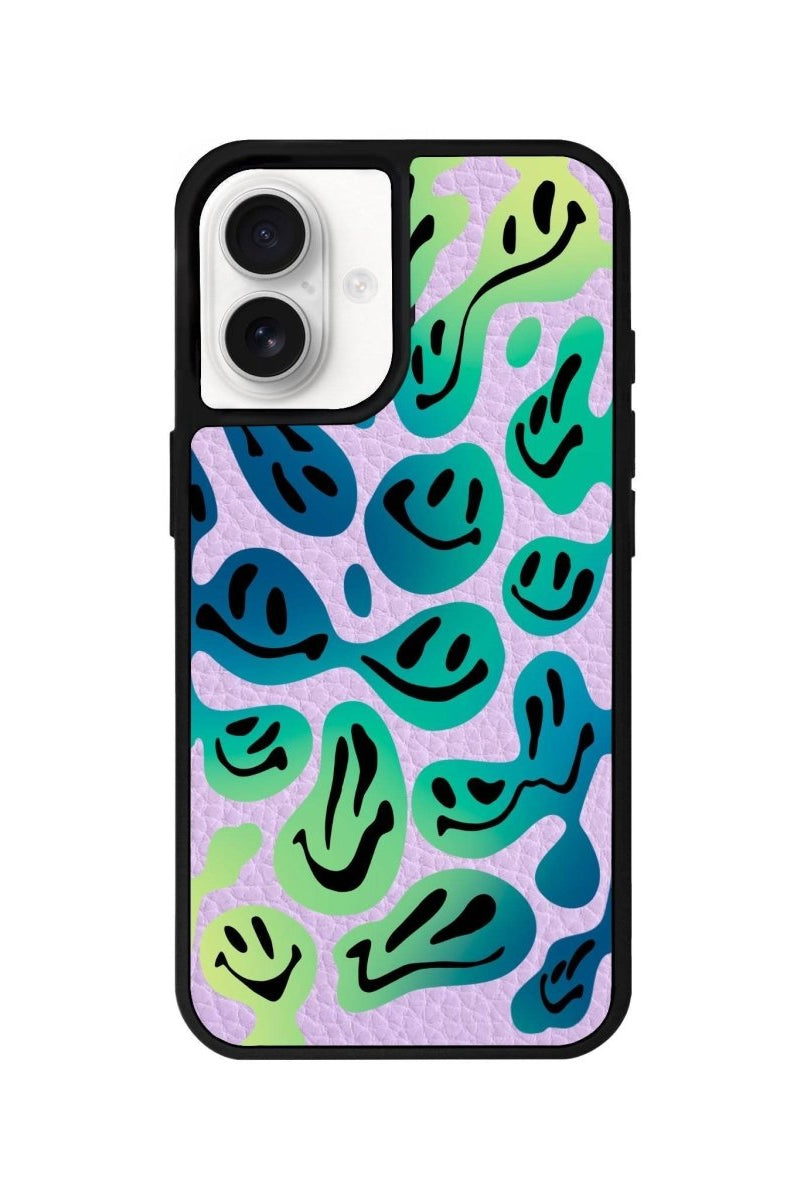 iPhone 16 Smiley Leather Vegan Deri Telefon Kılıfı Lila - SUMTHINCS