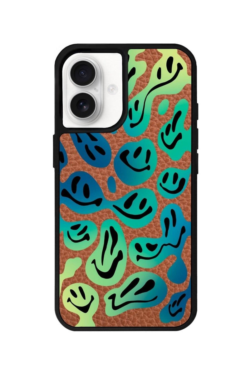 iPhone 16 Smiley Leather Vegan Deri Telefon Kılıfı Kahverengi - SUMTHINCS