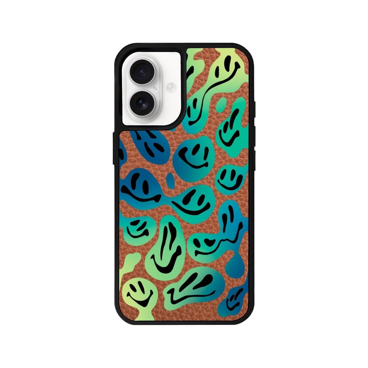 iPhone 16 Smiley Leather Vegan Deri Telefon Kılıfı Kahverengi - SUMTHINCS