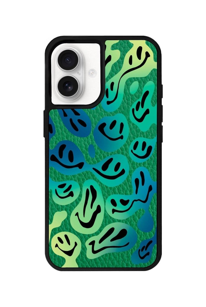 iPhone 16 Smiley Leather Vegan Deri Telefon Kılıfı Yeşil - SUMTHINCS