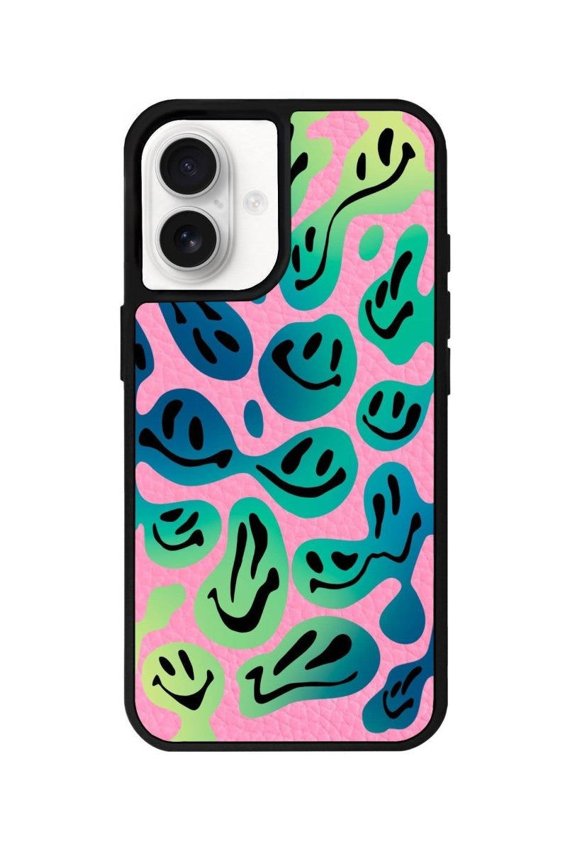 iPhone 16 Smiley Leather Vegan Deri Telefon Kılıfı Pembe - SUMTHINCS