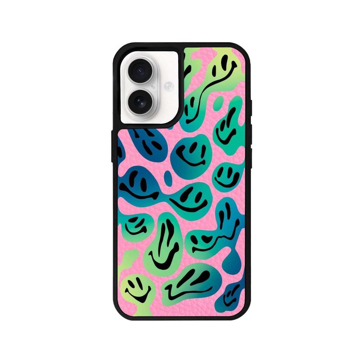 iPhone 16 Smiley Leather Vegan Deri Telefon Kılıfı Pembe - SUMTHINCS