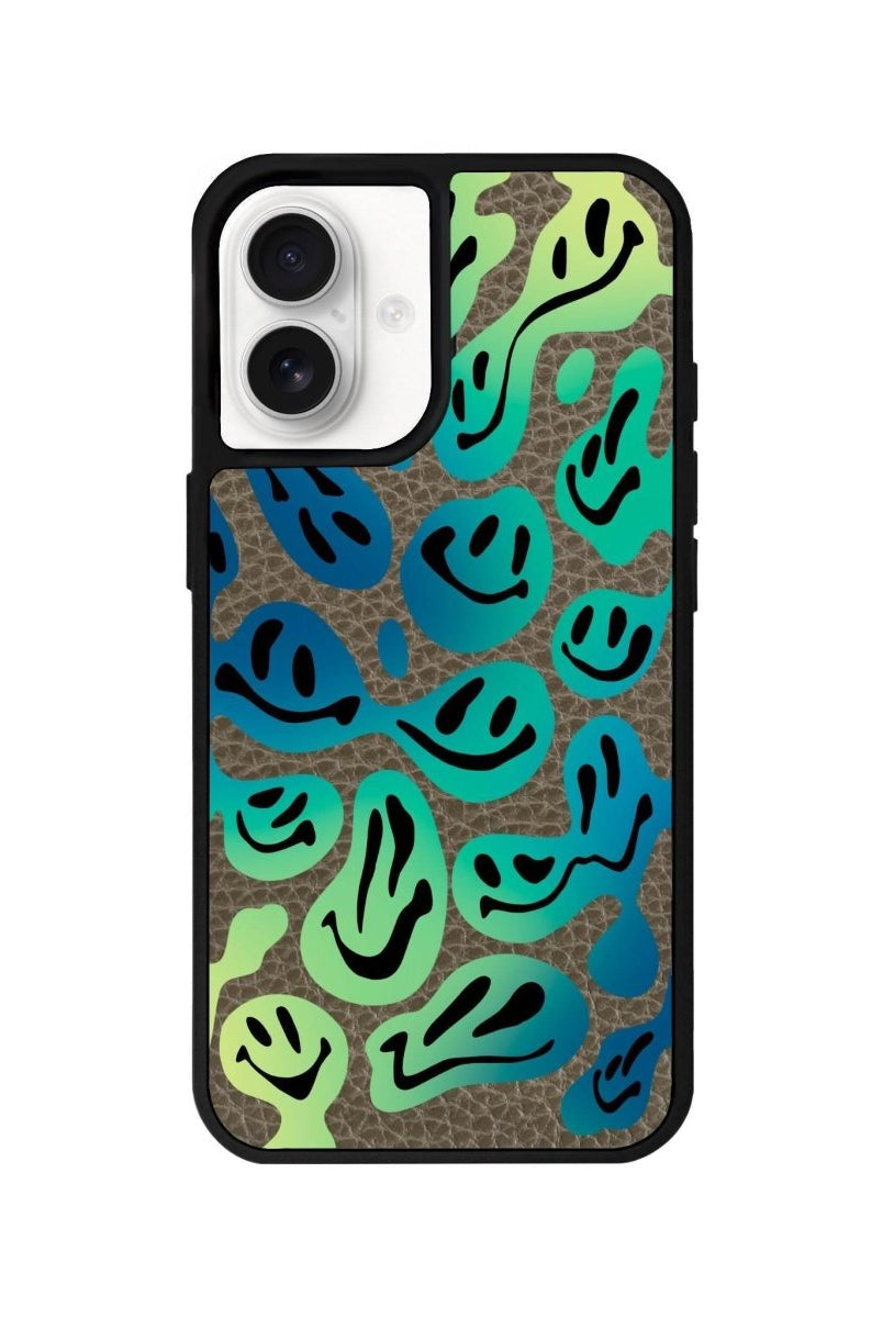 iPhone 16 Smiley Leather Vegan Deri Telefon Kılıfı Haki - SUMTHINCS