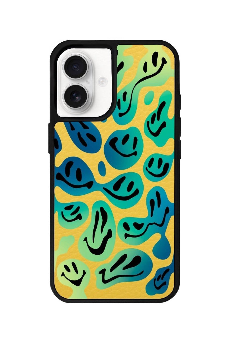 iPhone 16 Smiley Leather Vegan Deri Telefon Kılıfı Sarı - SUMTHINCS