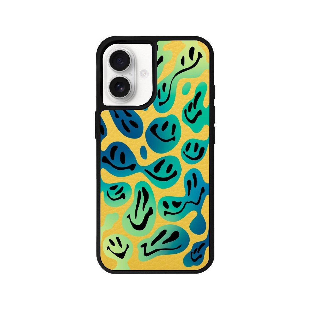 iPhone 16 Smiley Leather Vegan Deri Telefon Kılıfı Sarı - SUMTHINCS