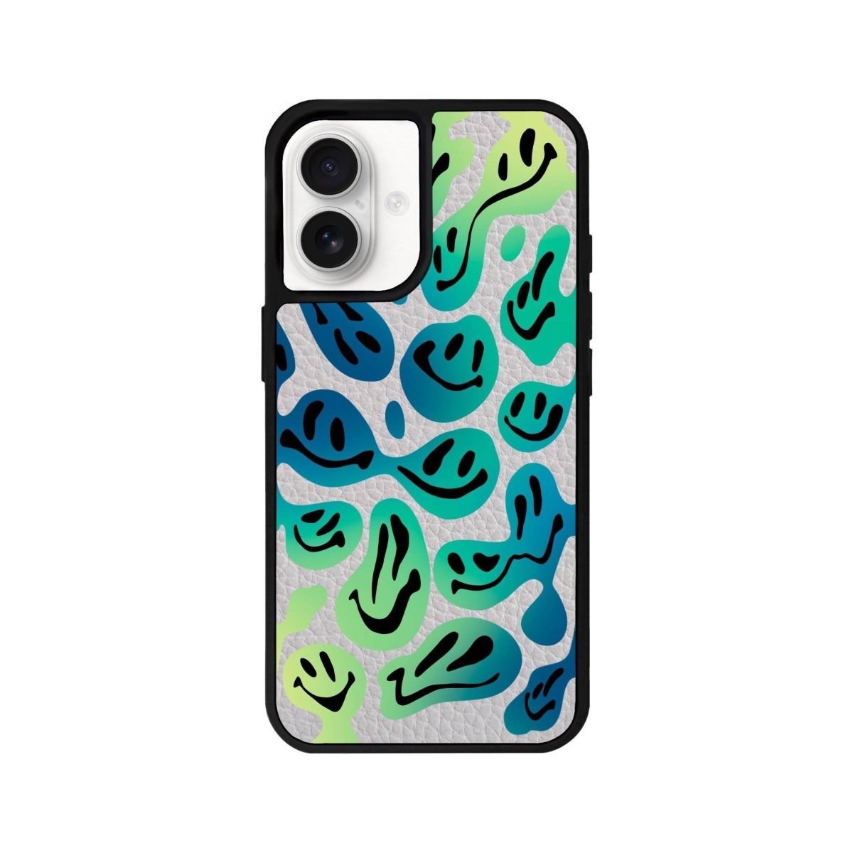 iPhone 16 Smiley Leather Vegan Deri Telefon Kılıfı Gri - SUMTHINCS