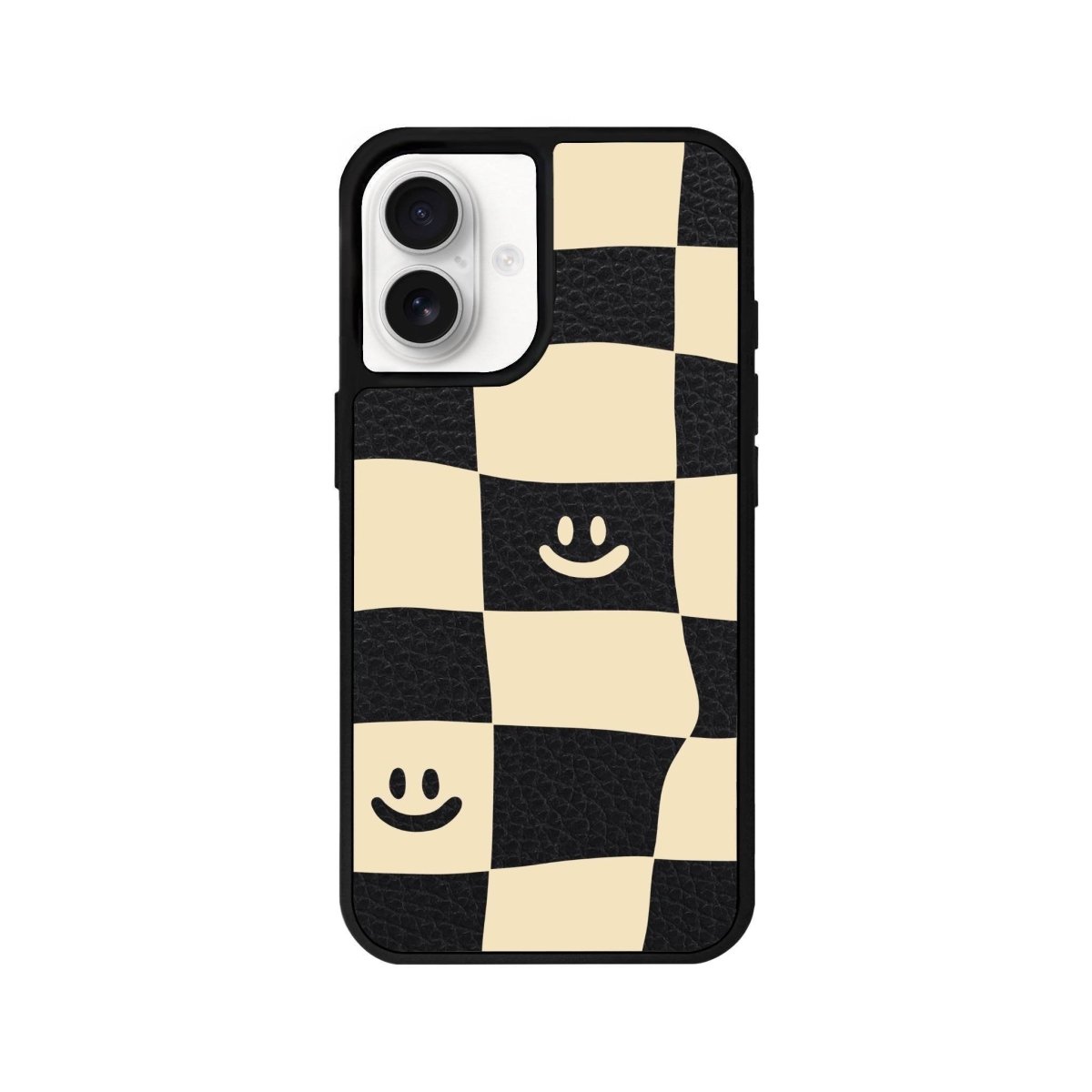 iPhone 16 Smiling Check Leather Vegan Deri Telefon Kılıfı Siyah - SUMTHINCS