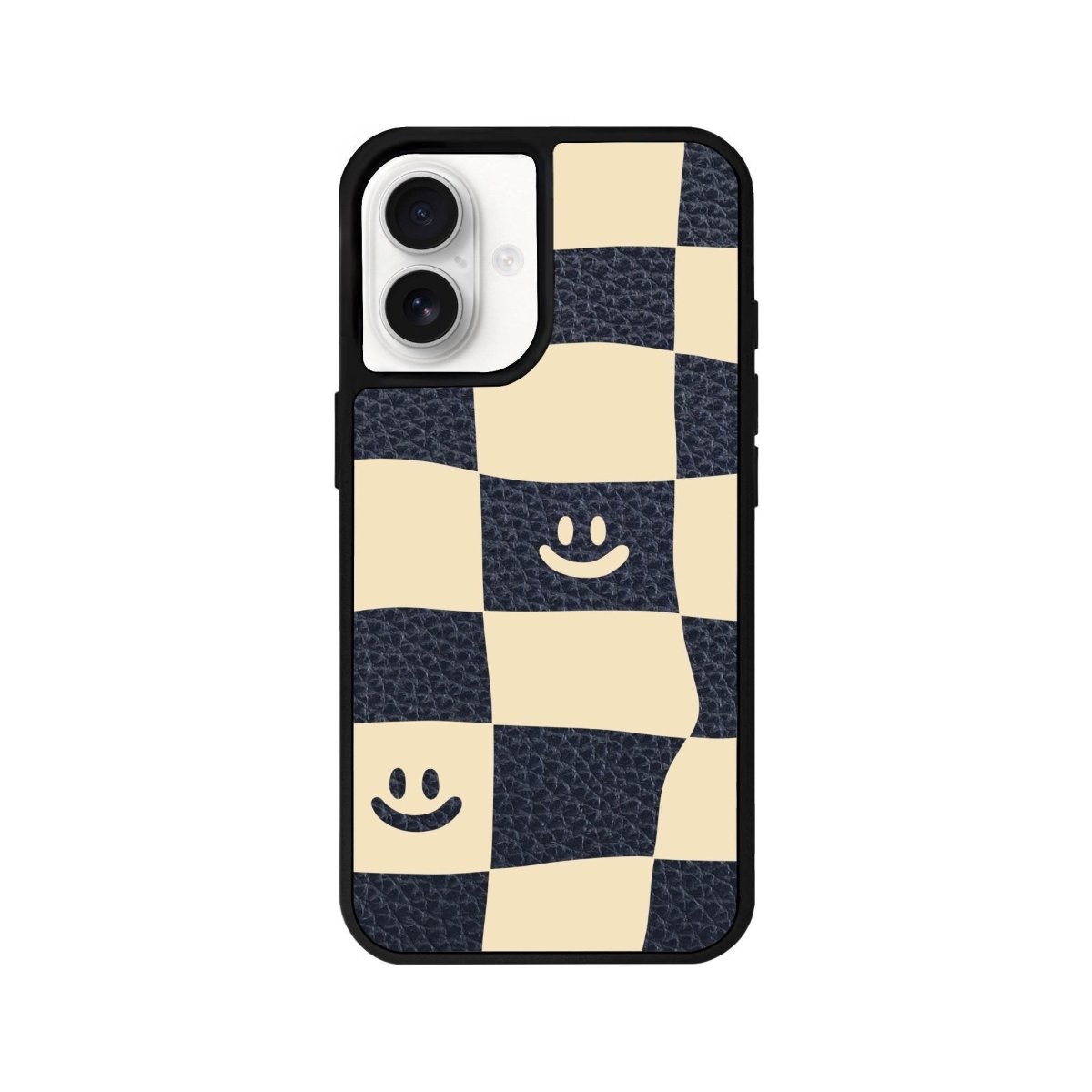 iPhone 16 Smiling Check Leather Vegan Deri Telefon Kılıfı Pasifik Mavi - SUMTHINCS