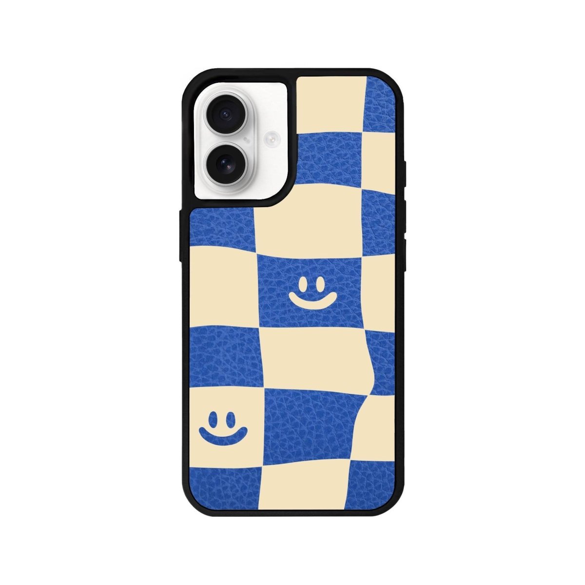 iPhone 16 Smiling Check Leather Vegan Deri Telefon Kılıfı Mavi - SUMTHINCS