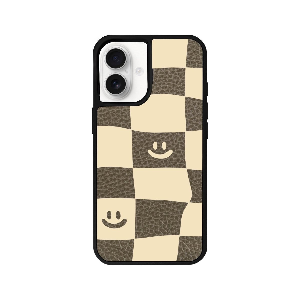 iPhone 16 Smiling Check Leather Vegan Deri Telefon Kılıfı Haki - SUMTHINCS