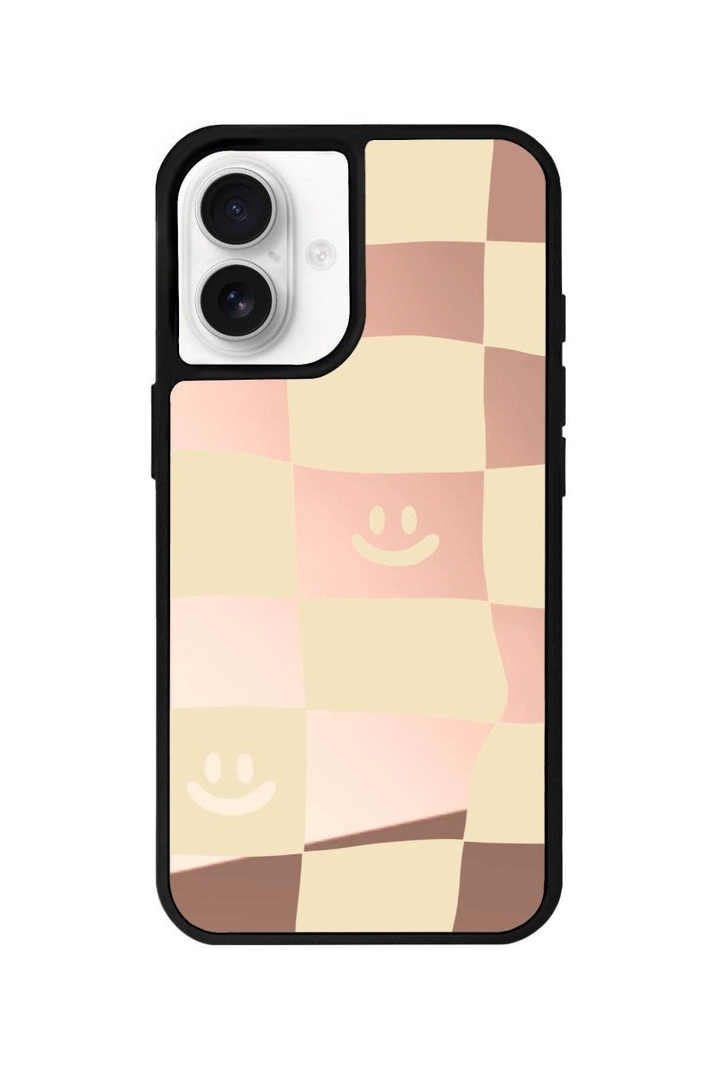 iPhone 16 Smiling Check Mirror Aynalı Telefon Kılıfı Metalik Pembe - SUMTHINCS