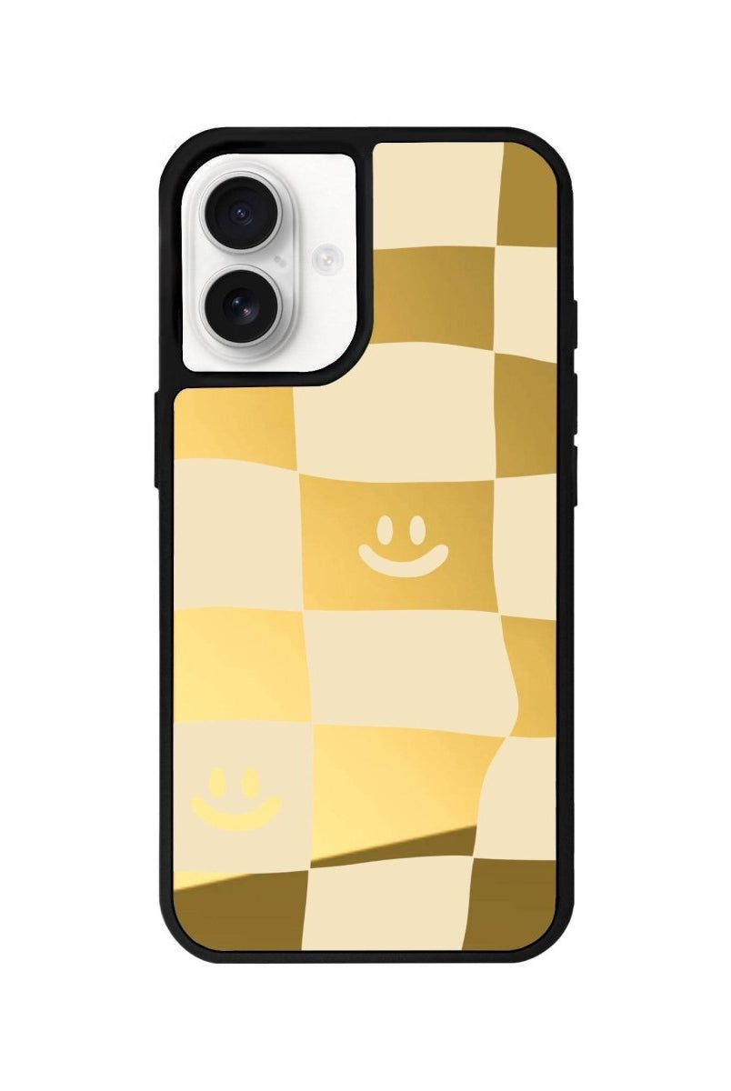 iPhone 16 Smiling Check Mirror Aynalı Telefon Kılıfı Altın - SUMTHINCS
