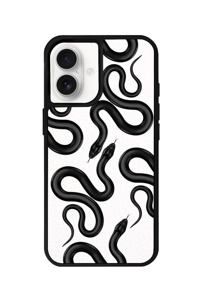 iPhone 16 Snakes Leather Vegan Deri Telefon Kılıfı Beyaz - SUMTHINCS